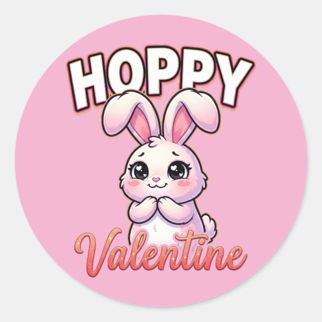 Pegatina Redonda Cute Valentine Bunny – Hoppy Valentine (Anverso)
