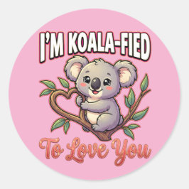 Pegatina Redonda Cute Valentine Koala – I’m Koala-Fied to Love You
