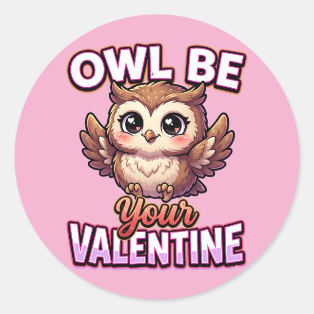 Pegatina Redonda Cute Valentine Owl – Owl Be Your Valentine (Anverso)