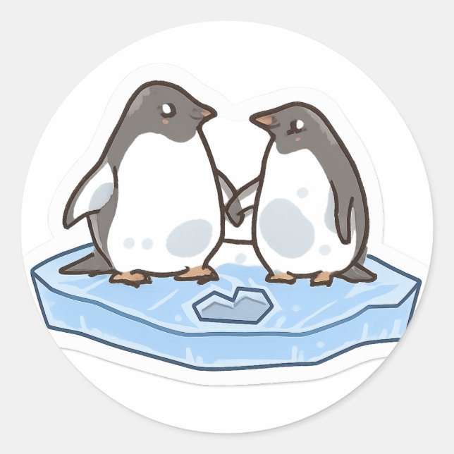 Pegatina Redonda Cute Valentine’s Penguin Sticker  (Anverso)