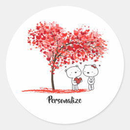 Pegatina Redonda Cute Valentine Watercolor Artsy Personalize