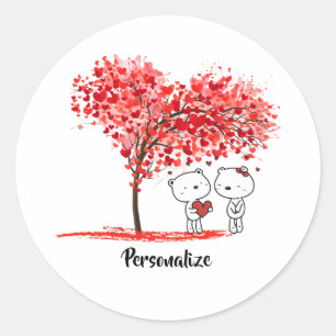 Pegatina Redonda Cute Valentine Watercolor Artsy Personalize