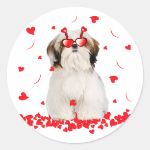 Pegatina Redonda Cute Valentines Day Shih Tzu   Dog Hearts