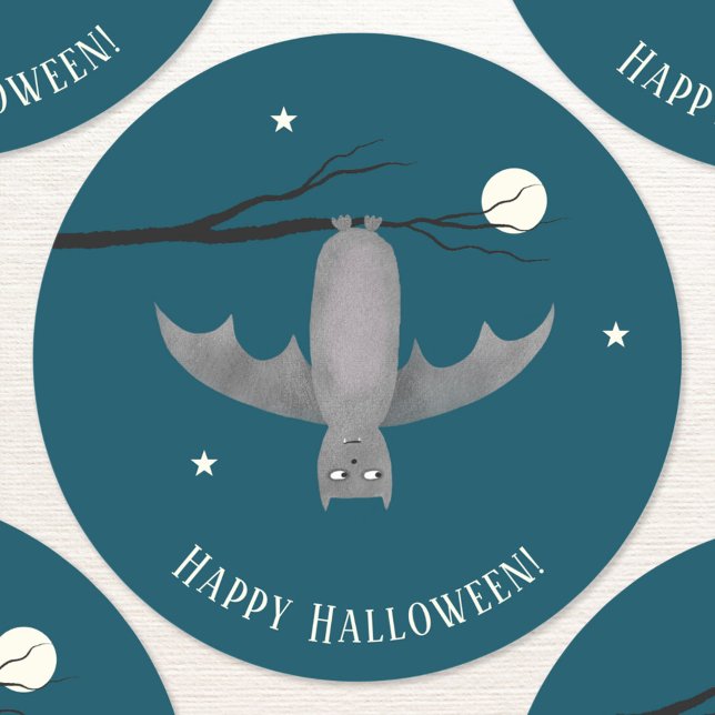 Pegatina Redonda Cute Vampire Bat Halloween (Fun vampire bat Halloween custom text trick or treat stickers)