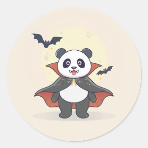 Pegatina Redonda Cute Vampire Panda en capa con murciélagos