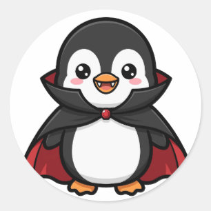 Pegatina Redonda Cute Vampire Penguin Halloween