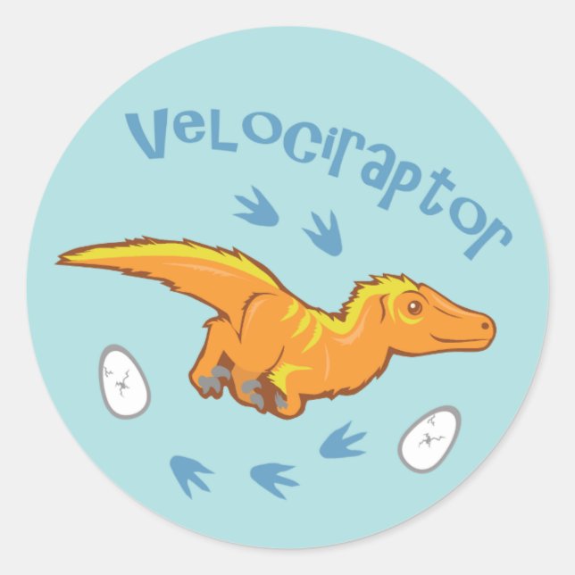 Pegatina Redonda Cute Velociraptor (Anverso)