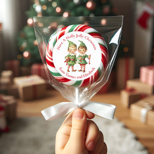 Pegatina Redonda Cute Vintage Elves Holly Personalizados Navidades