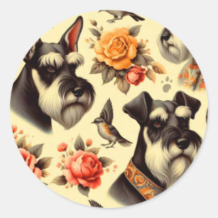 Pegatina Redonda Cute Vintage Schnauzer