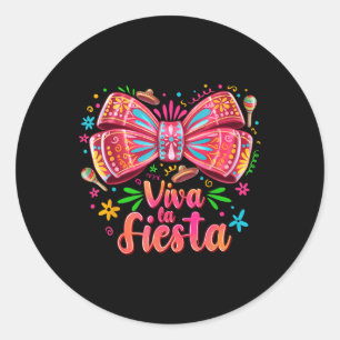 Pegatina Redonda Cute Viva La Fiesta Coquette Bow Cinco De Mayo Mex