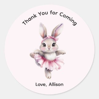 Pegatina Redonda Cute Watercolor Bunny Ballerina Birthday 