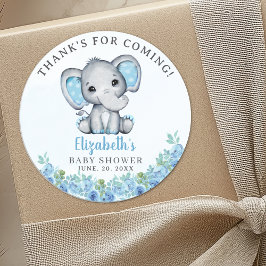 Pegatina Redonda Cute Watercolor Elephant Baby Shower Boy