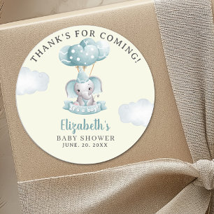Pegatina Redonda Cute Watercolor Elephant Baby Shower Boy