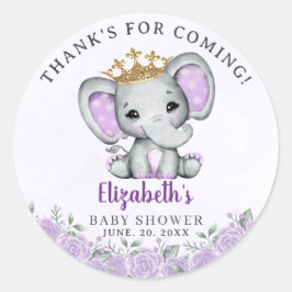 Pegatina Redonda Cute Watercolor Elephant Baby Shower Girl