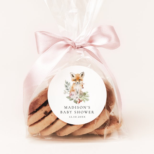 Pegatina Redonda Cute Watercolor Fox Baby Shower (Subido por el creador)