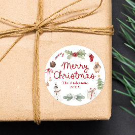 Pegatina Redonda Cute Watercolor Illustrations Merry Christmas