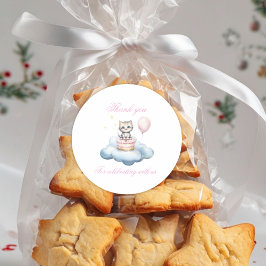 Pegatina Redonda Cute watercolor Kitten thank you 