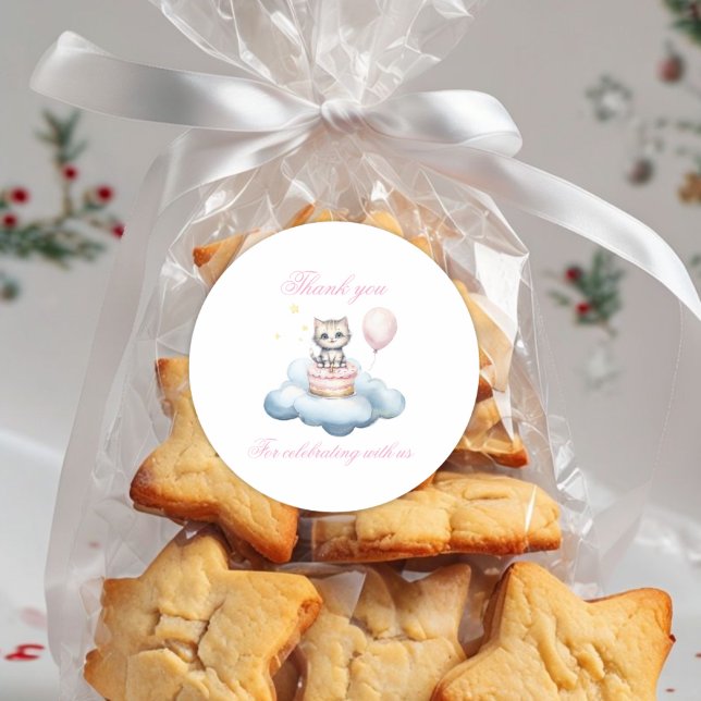 Pegatina Redonda Cute watercolor Kitten thank you  (Subido por el creador)