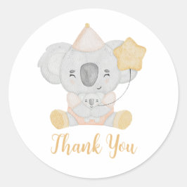 Pegatina Redonda Cute Watercolor Koala Fiesta de Baby Shower Gracia
