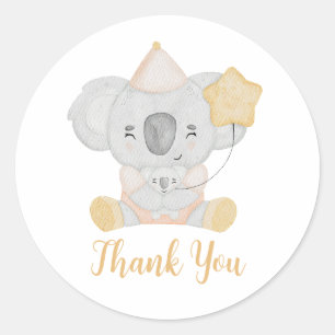 Pegatina Redonda Cute Watercolor Koala Fiesta de Baby Shower Gracia