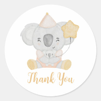 Pegatina Redonda Cute Watercolor Koala Fiesta de Baby Shower Gracia