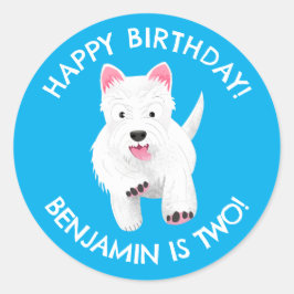 Pegatina Redonda Cute west Highland terrier cumpleaños personalizad