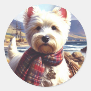 Pegatina Redonda Cute West Highland White Terrier Pintura