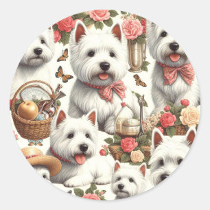 Pegatina Redonda Cute West Highland White Terrier Seamless