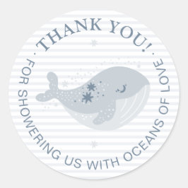Pegatina Redonda Cute Whale Blue Boy Baby Shower