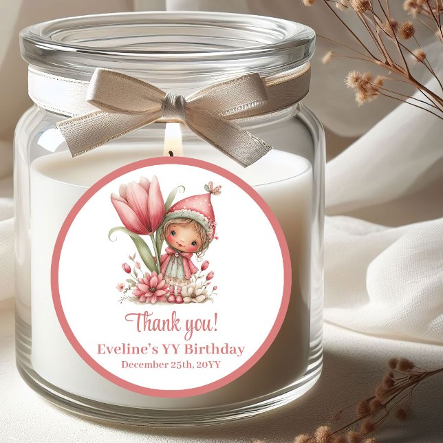 Pegatina Redonda Cute Whimsy Fairy Floral Girl Birthday Stickers (Cute Whimsy Fairy Floral Girl Birthday Stickers)