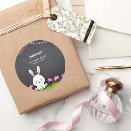 Pegatina Redonda Cute White Chalkboard Bunny Baby Shower