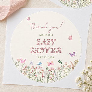 Pegatina Redonda Cute Wildflower Baby Baby Shower