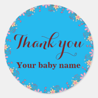 Pegatina Redonda Cute Wildflowers Baby Shower Gracias