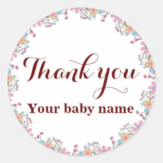 Pegatina Redonda Cute Wildflowers Baby Shower Gracias