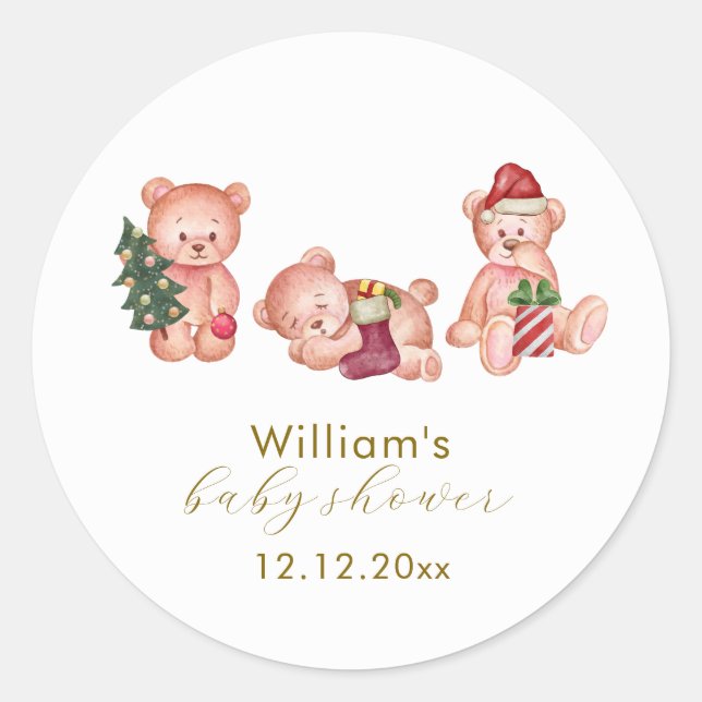Pegatina Redonda Cute Winter It's Cold Outside Bear Baby Shower  (Anverso)