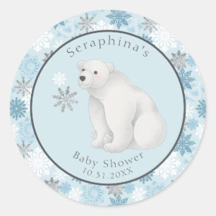 Pegatina Redonda Cute Winter Polar Bear Baby Shower