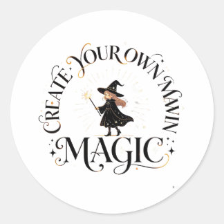 Pegatina Redonda Cute Witch Create Your Own Magic Whimsical Sticker
