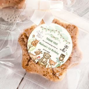 Pegatina Redonda Cute Woodland Animals 1er Fiesta de cumpleaños