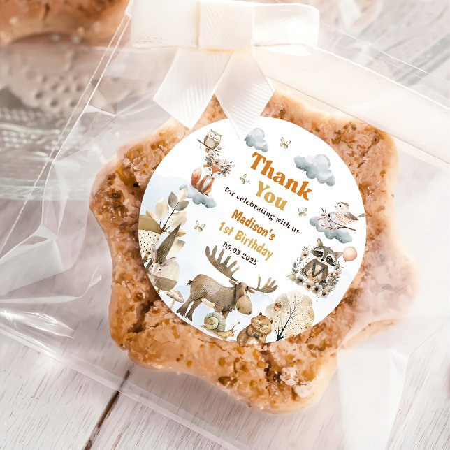 Pegatina Redonda Cute Woodland Animals 1st Birthday Party  Classic (Subido por el creador)