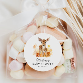 Pegatina Redonda Cute Woodland Deer Fall Baby Shower