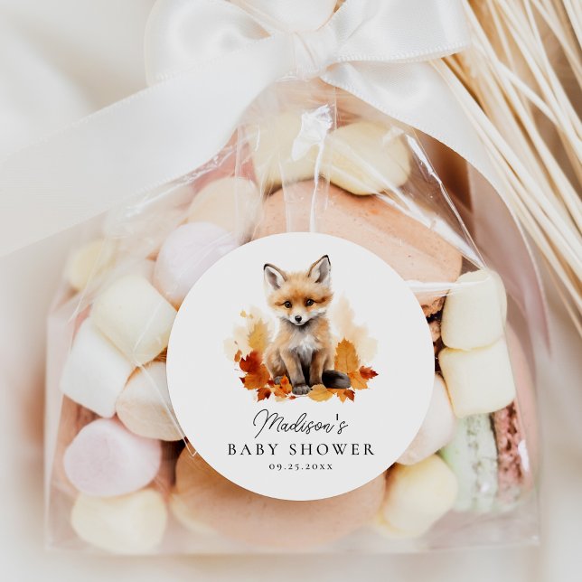 Pegatina Redonda Cute Woodland Fox Fall Baby Shower (Subido por el creador)