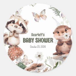 Pegatina Redonda Cute Woodland Friends Baby Shower