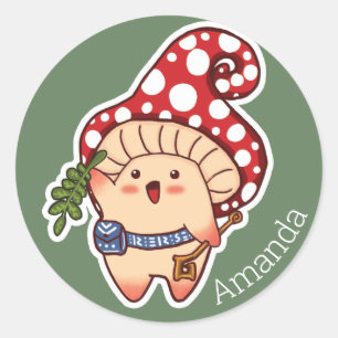 Pegatina Redonda Cute Woodland Herbalist Mushroom