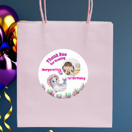 Pegatina Redonda Cute y caprichosa foto de León del Mar Floral