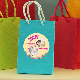 Pegatina Redonda Cute y caprichosa foto de León del Mar Floral