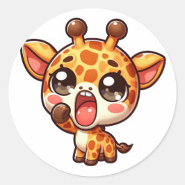 Pegatina Redonda Cute Yawning Girrafe