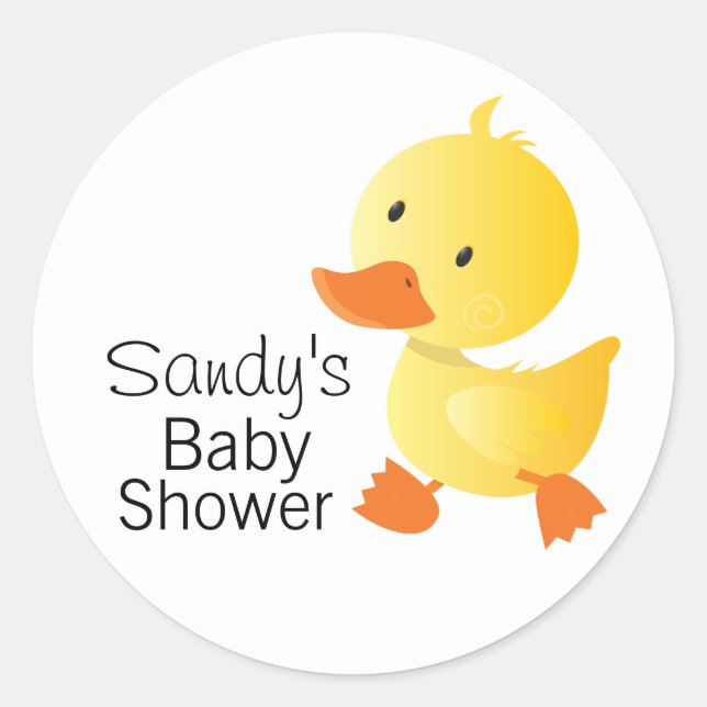 Pegatina Redonda Cute Yellow Duckie Baby Shower (Anverso)