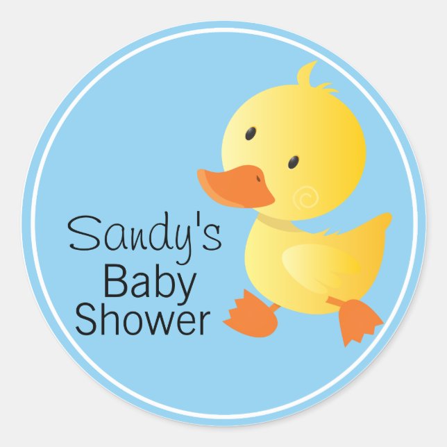 Pegatina Redonda Cute Yellow Duckie Baby Shower (Anverso)