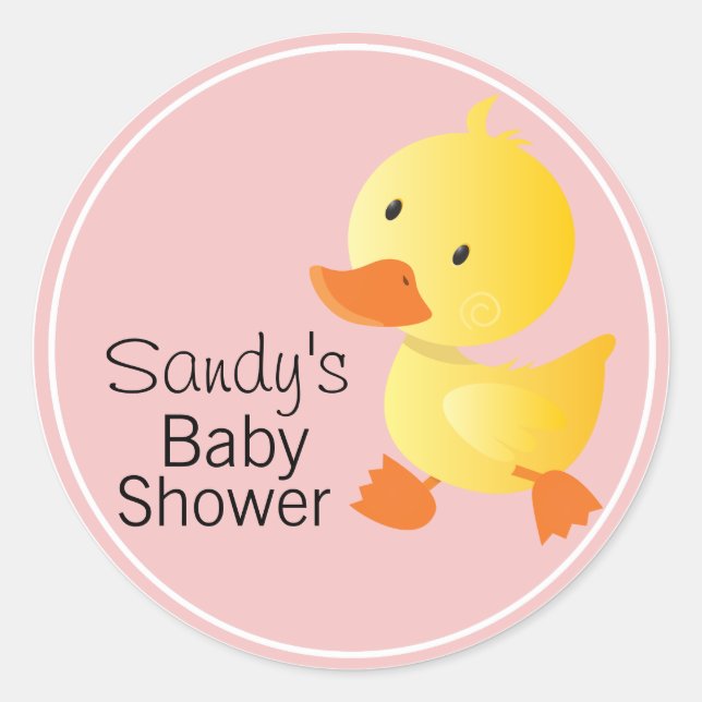 Pegatina Redonda Cute Yellow Duckie Baby Shower (Anverso)
