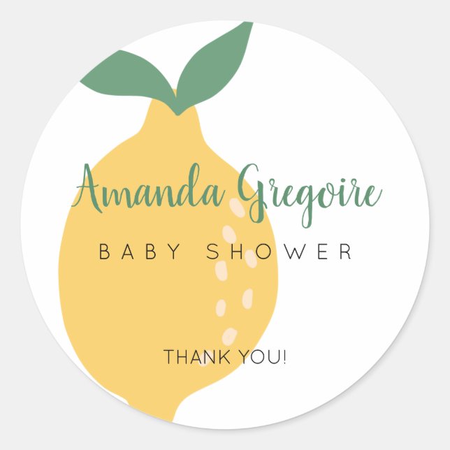 Pegatina Redonda Cute Yellow Lemon Baby Shower (Anverso)